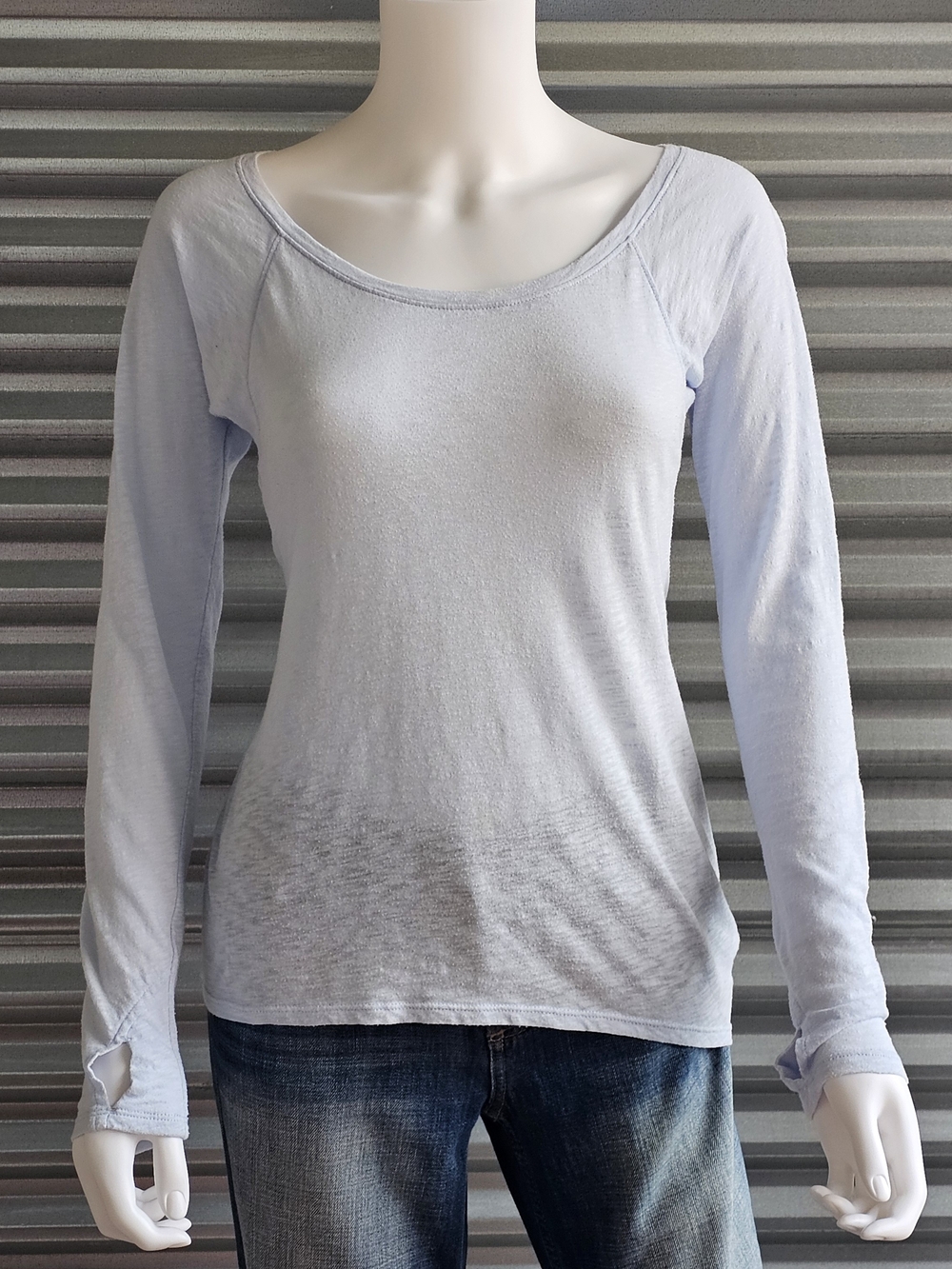 Athleta Daily Tee Light Blue Long-Sleeve- Scoop Neck- style 103034 - xxs